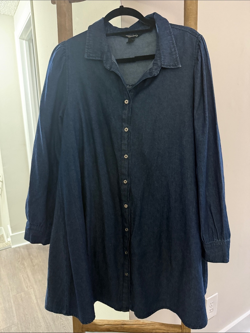 Button-Front Dark Blue Midi Dress
